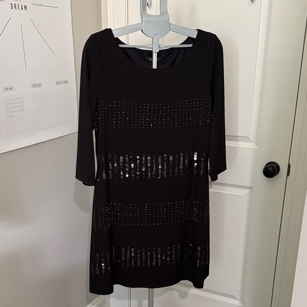 White House Black Market Black Mini Dress with Sequin Stripes